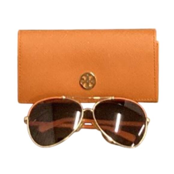Tory Burch Aviator Sunglasses Gold Orange Flawed No Scratches With Case - Picture 4 of 8